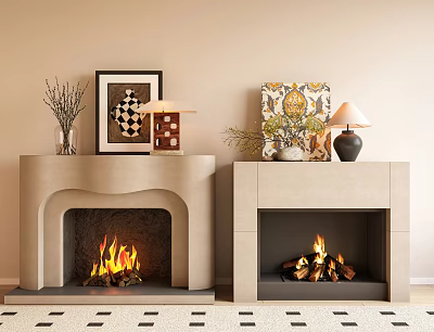 Living Room Interior With Two Elegant Fireplaces And Decor Items 3d model
