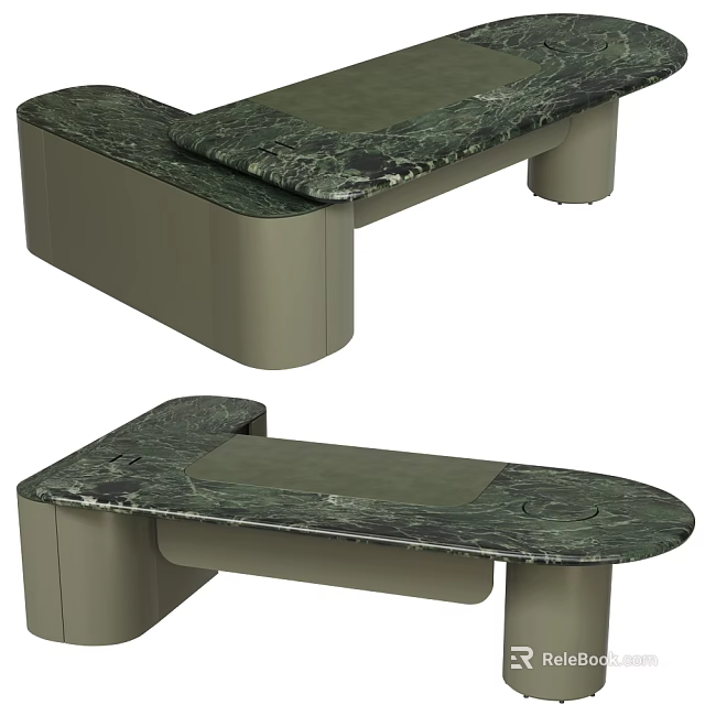 Modern Office Desk With Green Marble Top And Unique Contemporary Structure 3d model 
