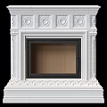White Ornate Carved Fireplace With Classical Design And Glass Door Frame
