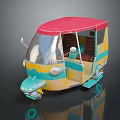 Vintage Three Wheeled Auto Rickshaw With Red Roof Yellow Blue Body And Peeling Paint