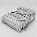Modern Double Bed With White Headboard Gray Soft Quilt And Plaid Pillows
