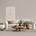 Spacious White Sofa Living Room Scene With Coffee Table Potted Plant Pillows And Rug