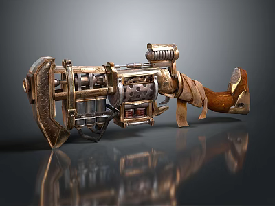 Steampunk Style Weapon With Brass Gears Leather Grip And Metal Components 3d model