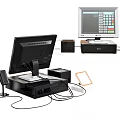 Modern Retail Business Equipment With Cash Register Monitor Scanner And Printer
