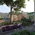 Garden Landscape Design With Vegetable Beds Flower Planters And Wooden Pergola