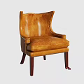 Stylish Brown Leather Leisure Chair with Curved Backrest Armrests and Sturdy Wooden Legs