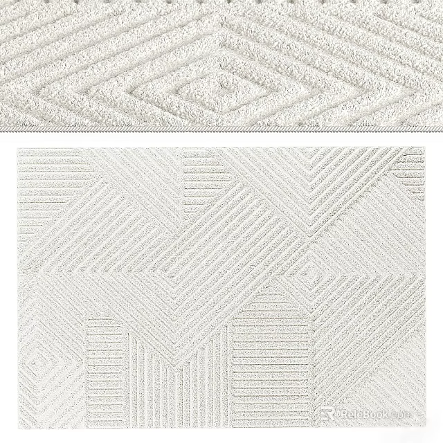 Textured Square Area Rug With Geometric Patterns In Modern Ivory White Design 3d model