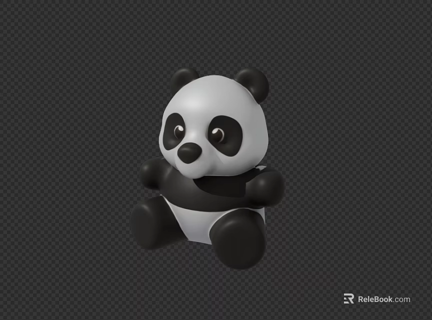 Cute 3D Rendered Panda Toy With Black And White Fur On Dark Background 3d model 