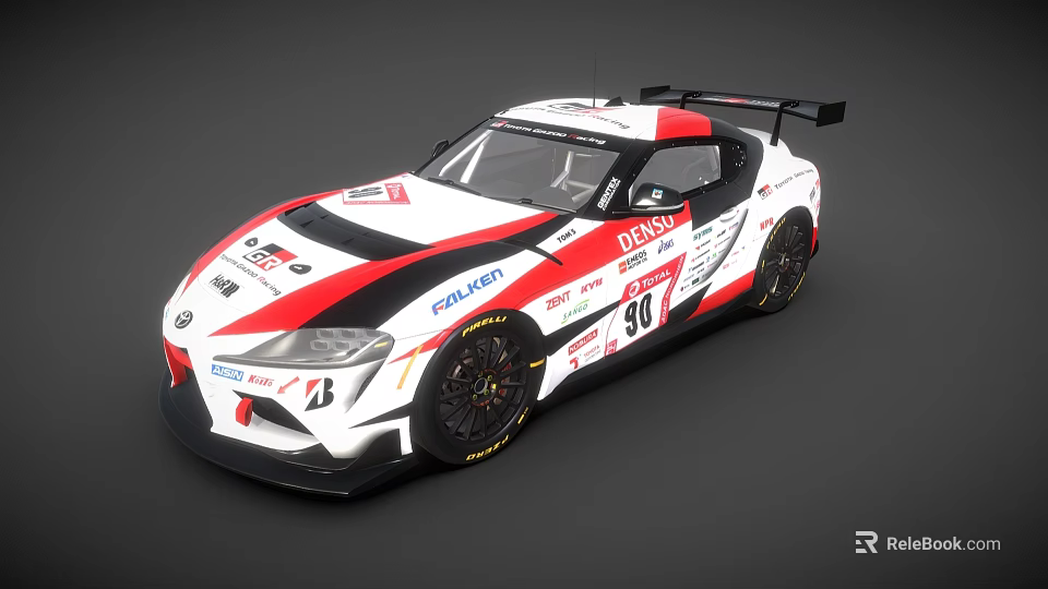 Toyota Sports Racing Car Red White Livery With Number 30 And Rear Wing 3d model 