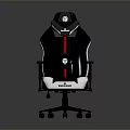 Modern Gray and White Gaming Chair with Red Stripe Black Armrests Logo and Wheels