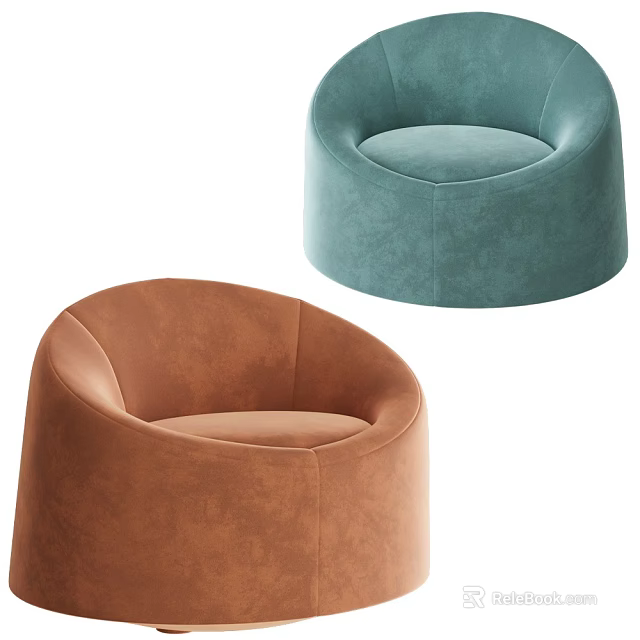 Modern Circular Velvet Stools in Brown and Teal for Stylish Home Seating 3d model 