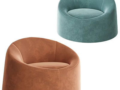 Modern Circular Velvet Stools in Brown and Teal for Stylish Home Seating 3d model