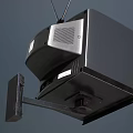 Vintage Retro Wall Mounted Television With Antennas And Black Screen
