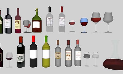 Modern Wine Bottle Beverage Wine Bottle Goblet 3d model