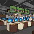 Modern Internet Cafe Interior With Multiple Computers Comfortable Seating And Bright Workstations 3d model
