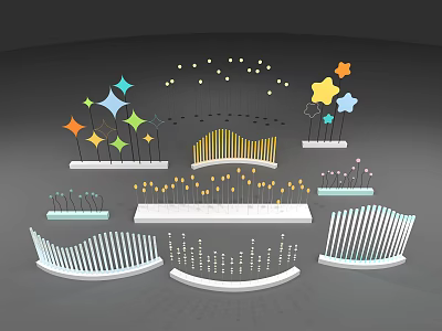 Colorful Star Decorative Elements With White Bases And Various Shaped Structures 3d model