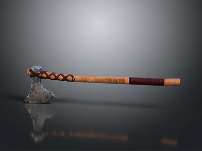 Modern Axe Weapon Featuring Metal Head Wooden Handle And Braided Red Wrapped Design 3d model