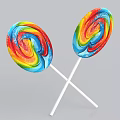 Colorful Rainbow Swirl Lollipops Crossed On White Background With Bright Hues