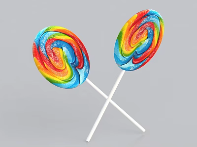 Colorful Rainbow Swirl Lollipops Crossed On White Background With Bright Hues 3d model