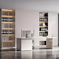 Modern Living Room Interior With White Cabinets Bookshelf Desk And iMac Computer Chair
