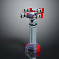 Mechanical Weapon With Red Gray Components And Multi Barrel Launcher Tower Structure 3d model