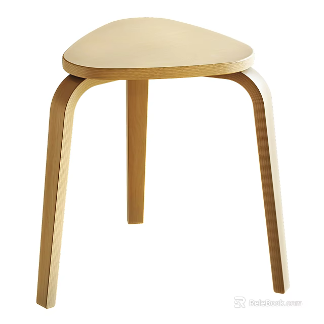 Modern Wooden Stool With Curved Seat And Bent Legs In Minimalist Design 3d model 