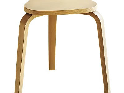 Modern Wooden Stool With Curved Seat And Bent Legs In Minimalist Design 3d model