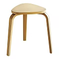 Modern Wooden Stool With Curved Seat And Bent Legs In Minimalist Design