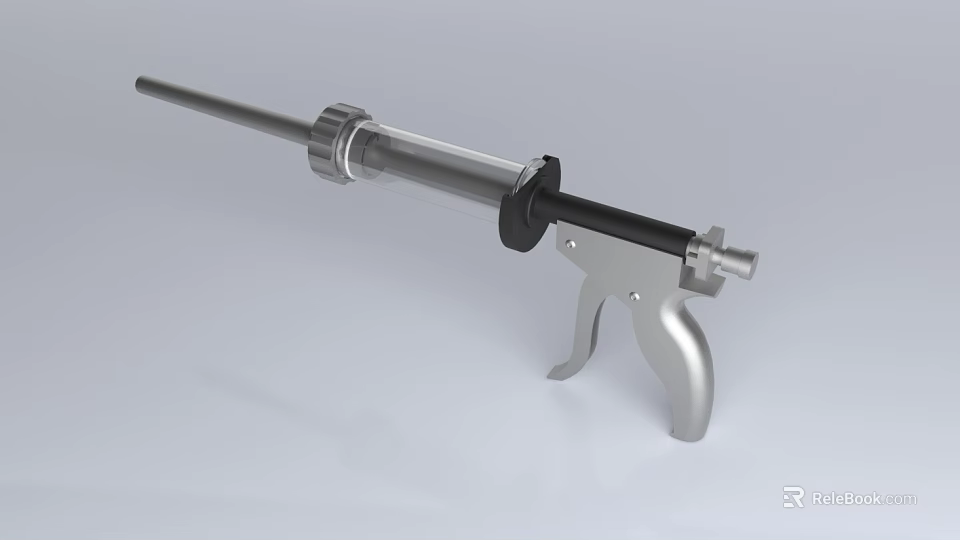 Manual Operation Medical Device With Metal Handle And Transparent Syringe Barrel 3d model 