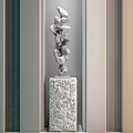 Modern Decorative Ornament Set With Metallic Abstract Design Carved Base And Striped Background Panels