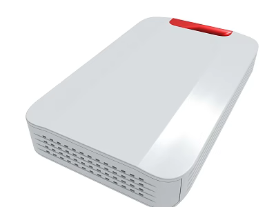 White External Hard Drive With Red Button And Sleek Design For Data Storage 3d model