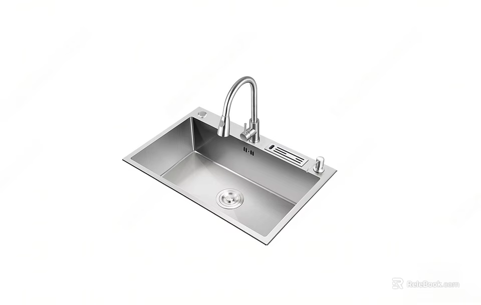 Stainless Steel Single Bowl Kitchen Sink with Faucet Modern Design Durable and Easy to Clean 3d model 