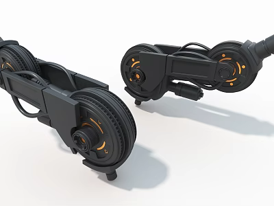 Black Industrial Equipment Mechanical Wheel Structures With Orange Details Design 3d model