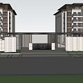 Twin Modern High Rise Buildings Entrance Gate With Columns And Covered Structure