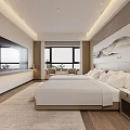 Hotel Guest Room With Double Beds White Sheets Landscape Painting And Wall TV