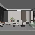 Modern Living Room Interior Design With Sofa Accent Chair Coffee Tables Rug And Plants
