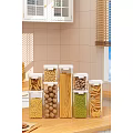 Clear Food Storage Containers With Pasta Beans And Grains On Kitchen Counter