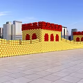 Giant Balloon Sculpture of Great Wall with Red Yellow Sections in Urban Square