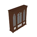 Classic Dark Brown Carved Bookcase with Glass Doors Filled with Books