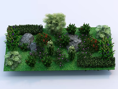 Vibrant Garden Flowers And Plants With Green Shrubs Stones And Colorful Blooms 3d model