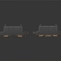 Two Detailed Gray Traditional Chinese Architecture Roof Models With Overhanging Eaves