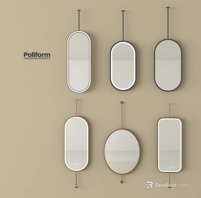 Modern Poliform Wall Mirrors With Various Oval Round Rectangular Shapes 3d model 