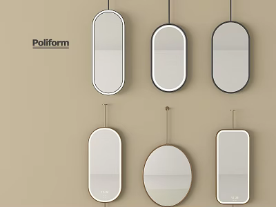 Modern Poliform Wall Mirrors With Various Oval Round Rectangular Shapes 3d model