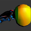 Colorful Cartoon Character Wearing Yellow Green Helmet Holding Black Skateboard On Gray Background