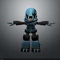 Blue Robot 3D Model Character With Mechanical Armor Open Arms Standing Design 3d model