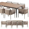 Modern Dining Table Set With Wicker Chairs And Wooden Tabletop Design 3d model