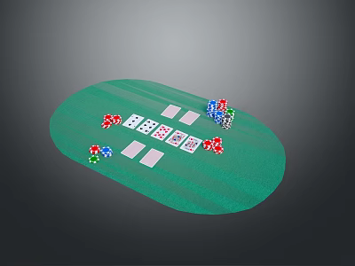 Green Oval Household Gaming Table With Playing Cards And Dice For Family 3d model