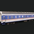 Blue White Red Striped Train Carriage With Multiple Windows And White Roof