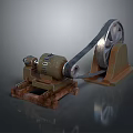 Vintage Industrial Mechanical Device With Electric Motor Large Pulley And Rustic Metal Base