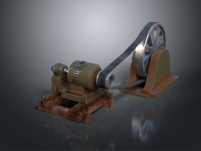 Vintage Industrial Mechanical Device With Electric Motor Large Pulley And Rustic Metal Base 3d model